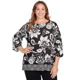 Blusa de punto Plus Floral Geo Border Negro/Blanco - Ruby Rd
