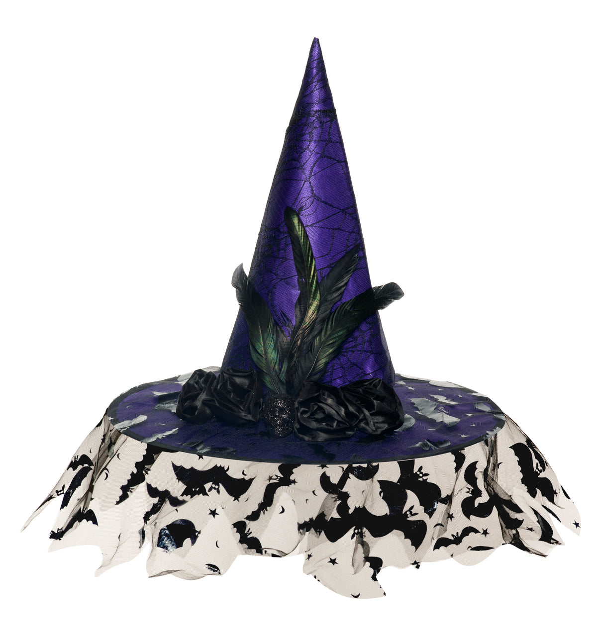 Sombrero de bruja de lujo con velo, morado