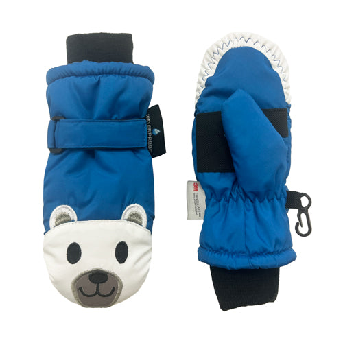 Manoplas de esquí impermeables para niños (2-4 años) con diseño de oso azul
