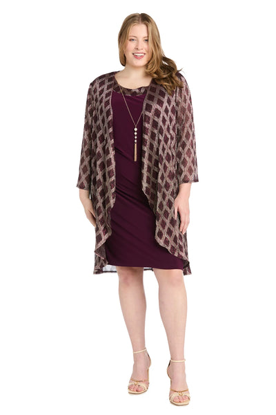 Vestido chaqueta metálico RM Richards Merlot/Dorado - Talla grande