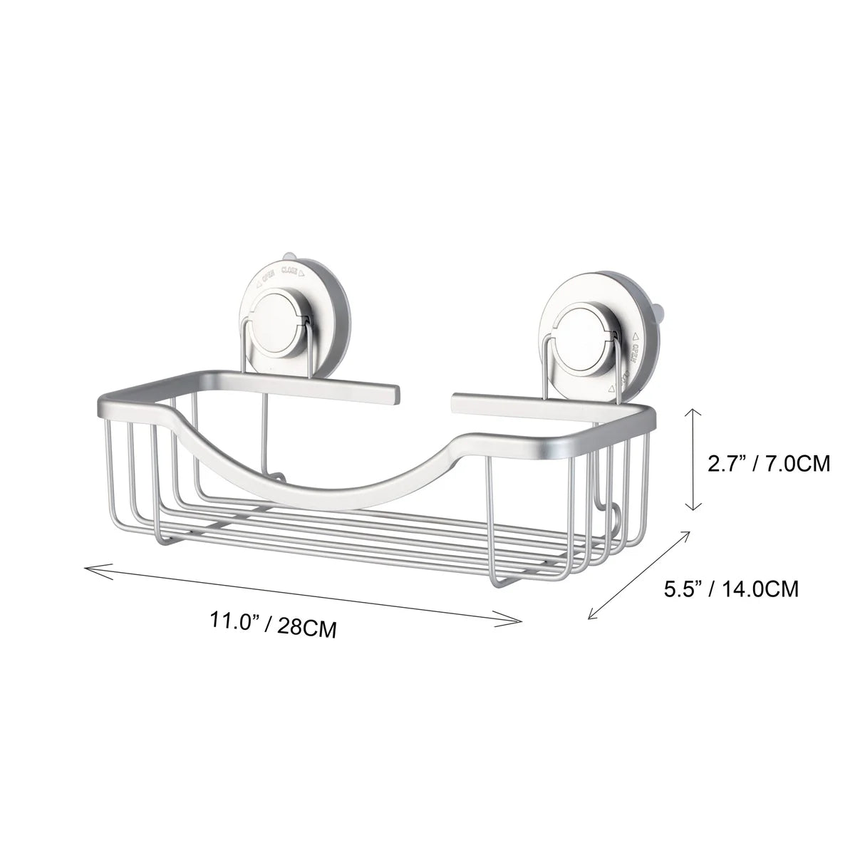 Estante de ducha de aluminio plateado con sistema Turn-n-Lock