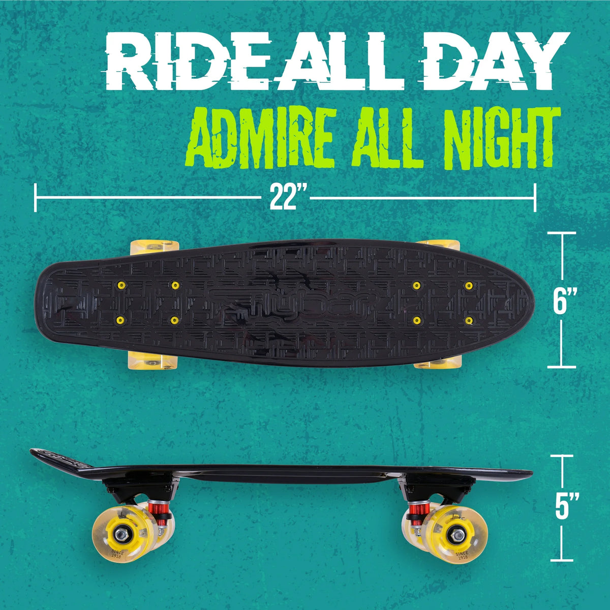 Flybar Wheels Skateboard Plástico Crucero led 22 Negro y Amarillo