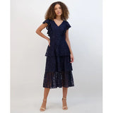 Vestido midi de encaje escalonado azul marino - Kensie