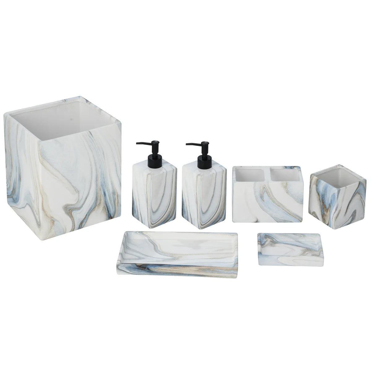 Juego de 7 accesorios de baño con diseño de mármol azul