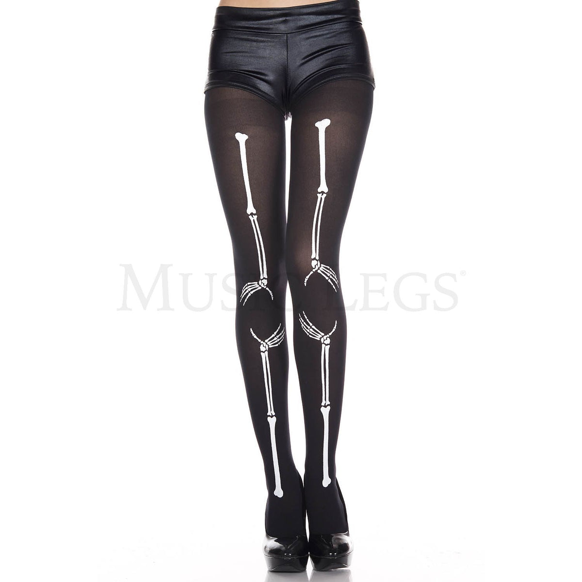 Pantimedias con estampado de manos esqueléticas blancas/negras