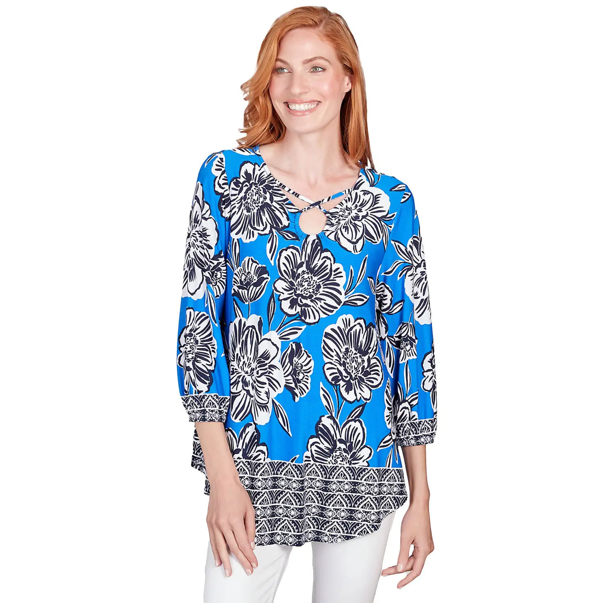 Top floral con cuello redondo cruzado - Ruby Rd