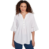 Top blanco con manga 3/4 y pliegues delanteros - Ruby Rd