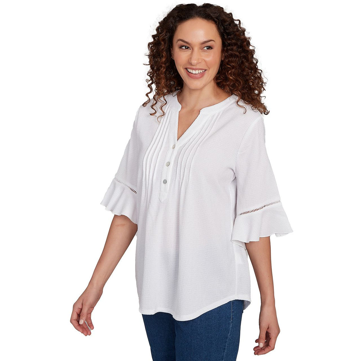 Top blanco con manga 3/4 y pliegues delanteros - Ruby Rd