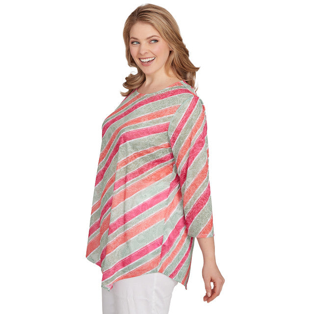 Camiseta con rayas al bies y abalorios de talla grande - Ruby Rd
