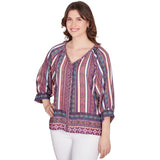 Blusa arrugada con estampado de rayas metálicas Dahlia Multi- Ruby Rd