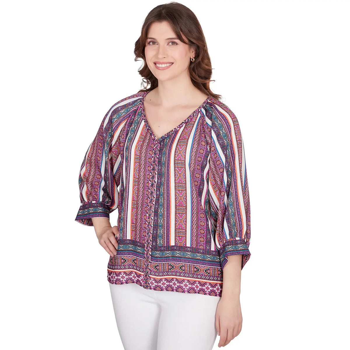 Blusa arrugada con estampado de rayas metálicas Dahlia Multi- Ruby Rd