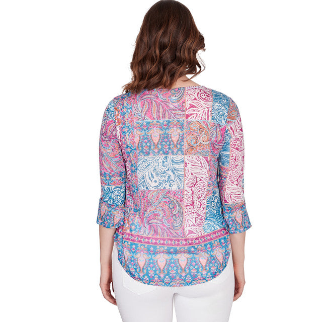 Top de patchwork Shangri-La azul Mediterráneo - Ruby Rd