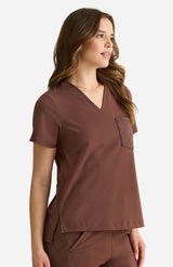 Kiana Knit V-Neck Scrub Top Cocoa Brown