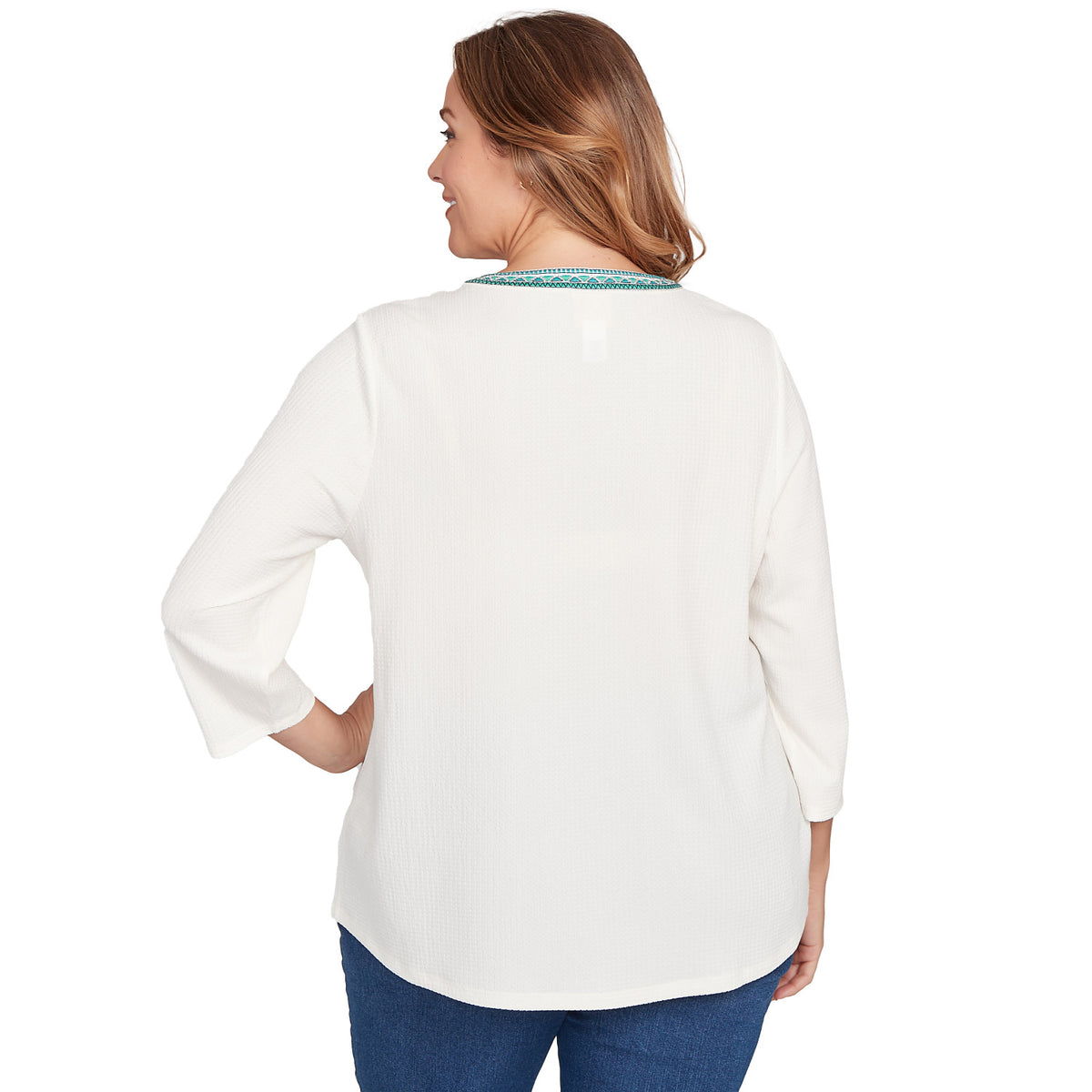 Blusa de Talla Grande con Escote Dividido Texturizado Adornado - Ruby Rd