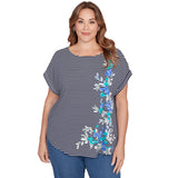 Camiseta de punto a rayas florales talla grande azul marino multicolor - Ruby Rd