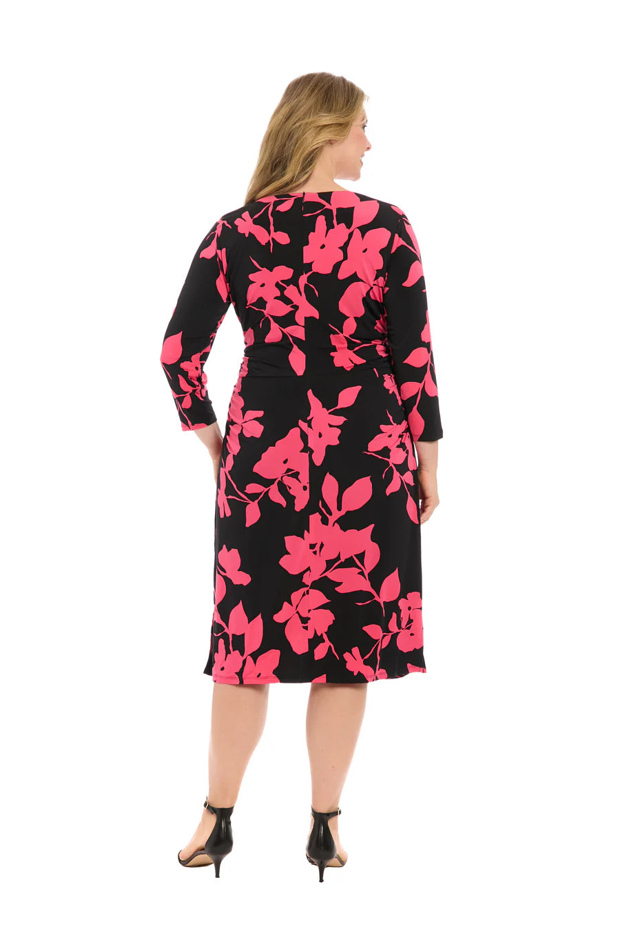 Vestido midi fruncido elegante negro-baya (talla grande) - London Times
