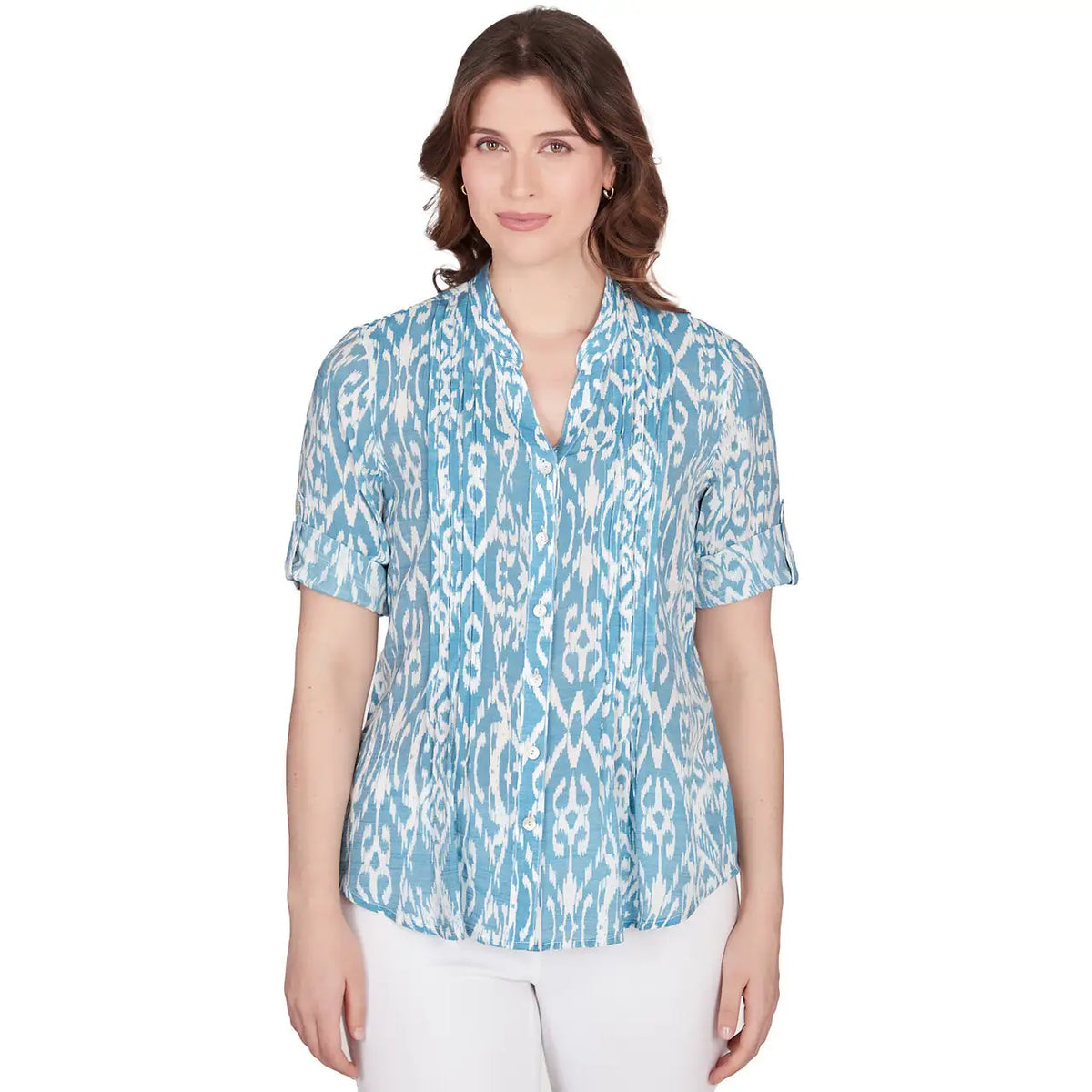 Camiseta de botones Lotus Ikat Navy Multi - Ruby Rd