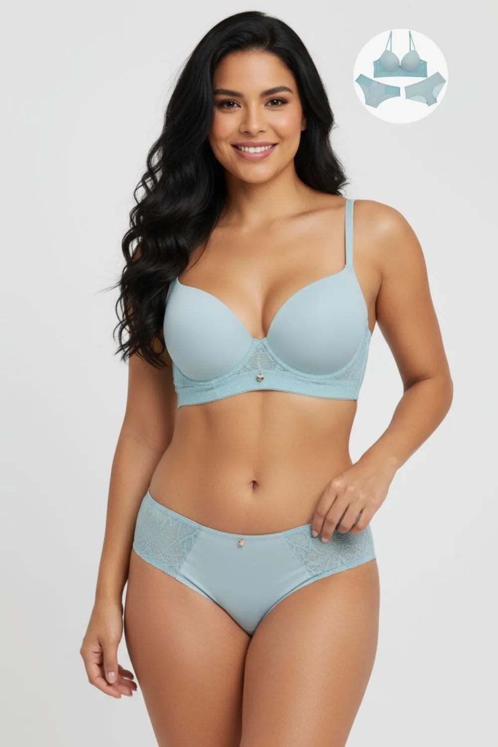 Conjunto de tres piezas en microfibra y encaje colores varios