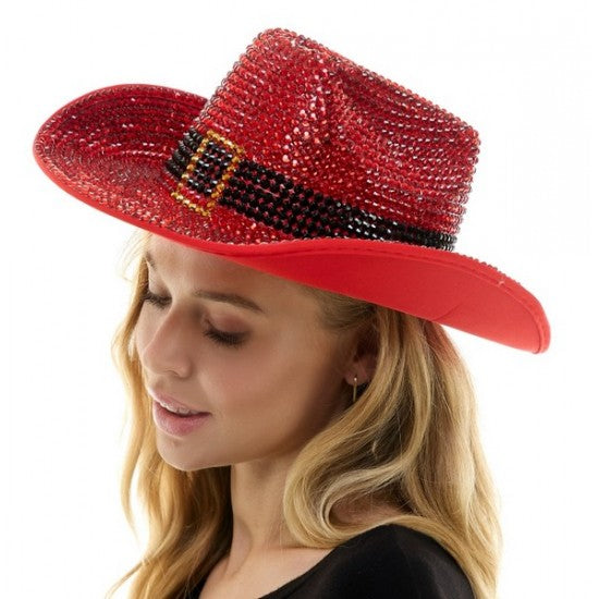 Sombrero rojo de diamantes de imitación