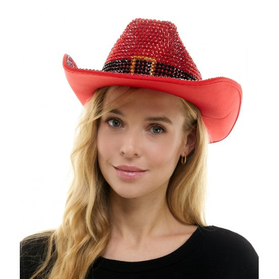 Sombrero rojo de diamantes de imitación