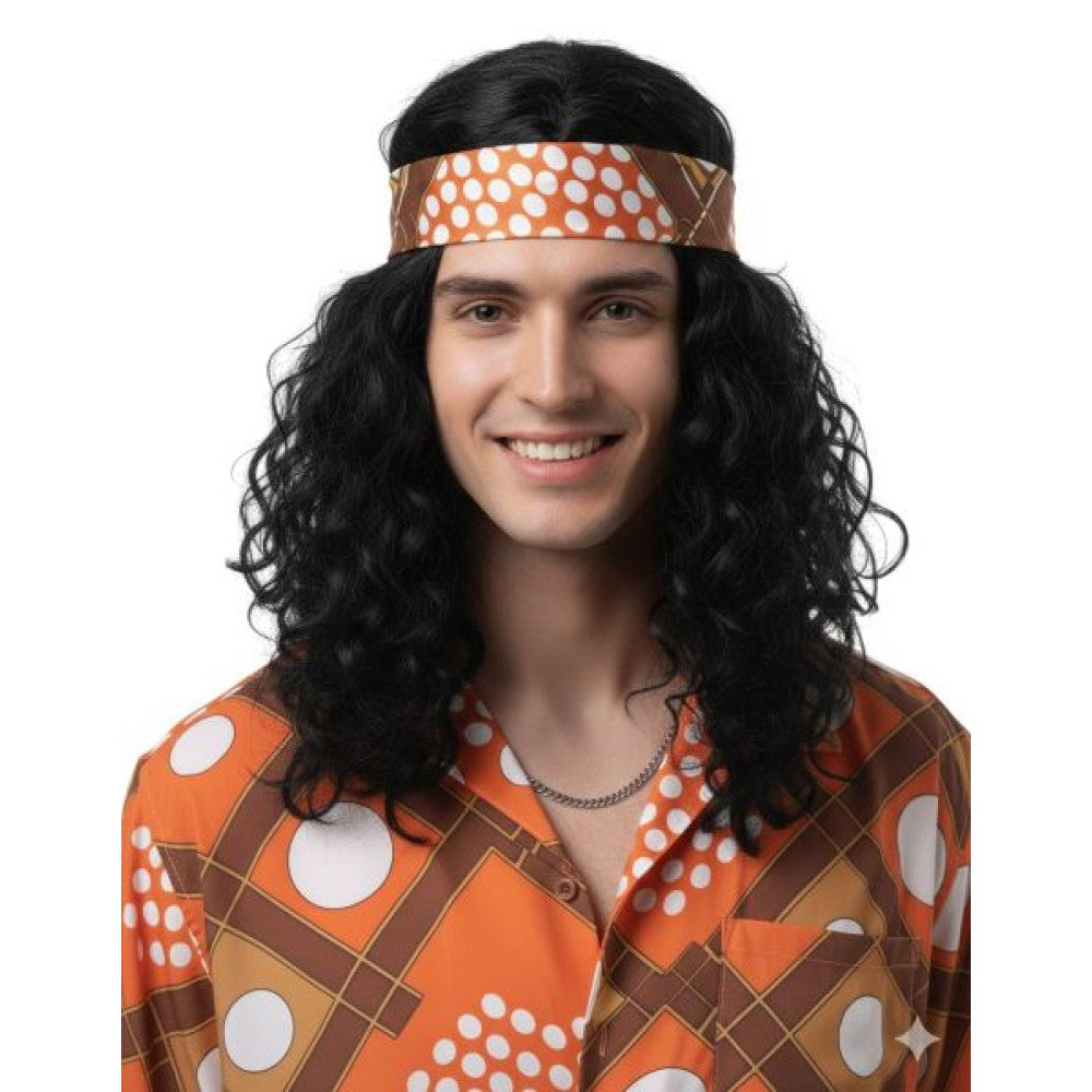 Peluca rockera de los 70 con bandana