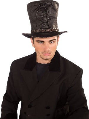Sombrero de copa negro con cordones
