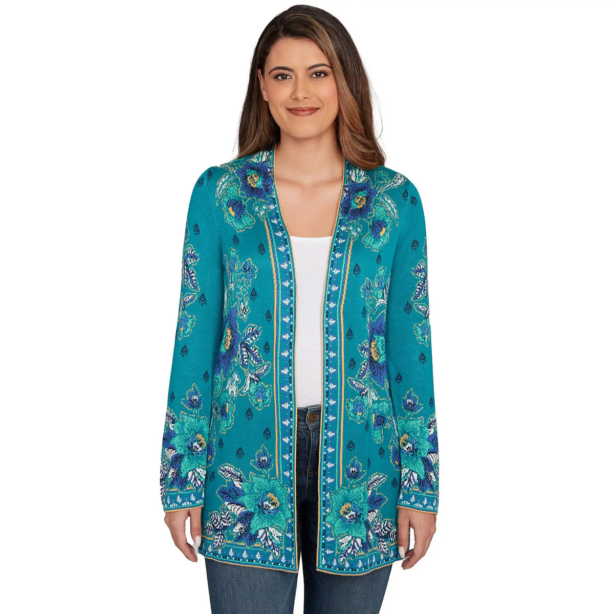 Cárdigan de punto floral abierto por delante - Ruby Rd