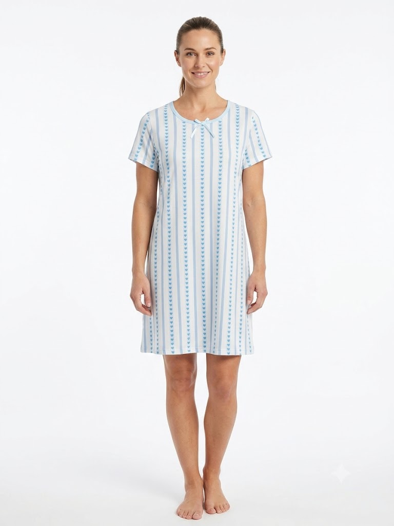 Camisón de mujer con cuello de pico CORAZONES AZULES