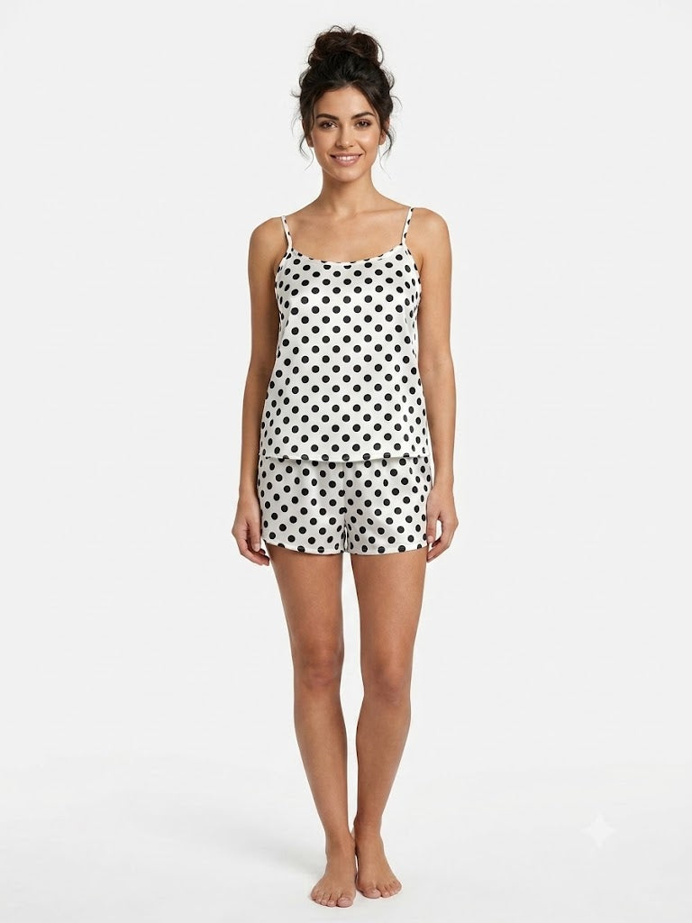 Conjunto de pijama de 2 piezas de satén (camisola y short) para mujer, negro-blanco