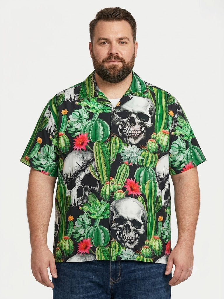 Camisas Hawaianas Poly Print Tallas Grandes CALAVERAS CON CACTUS