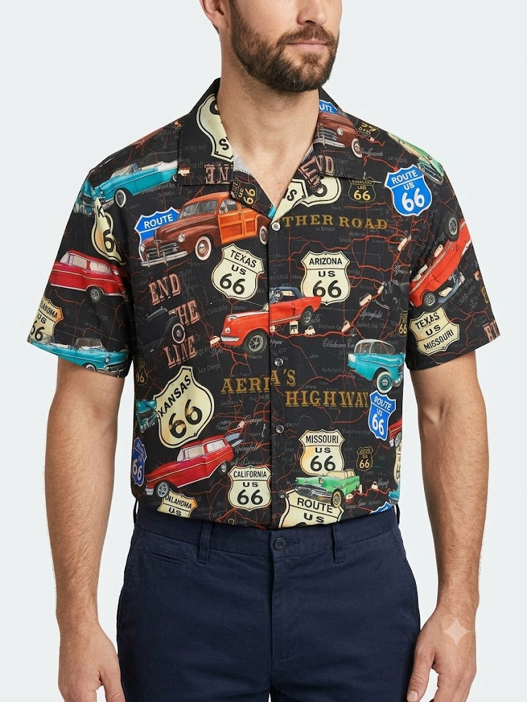 Camisas hawaianas de poliprint ROUTE 66