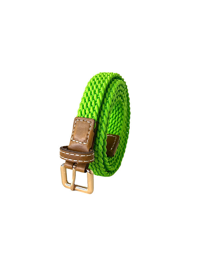 Cinturón Elástico Fino Trenzado Verde Neón