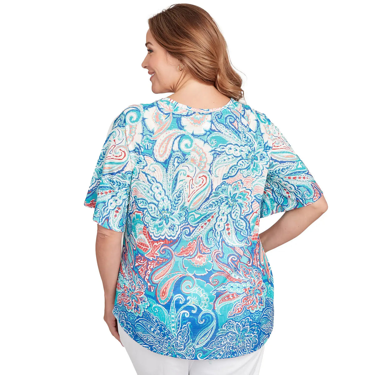 Camiseta con capa y estampado de paisley adornado talla grande en turquesa multicolor - Ruby Rd