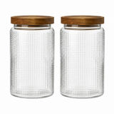 Paquete de 2 botes de vidrio con tachuelas de 33.8 oz con tapa de madera