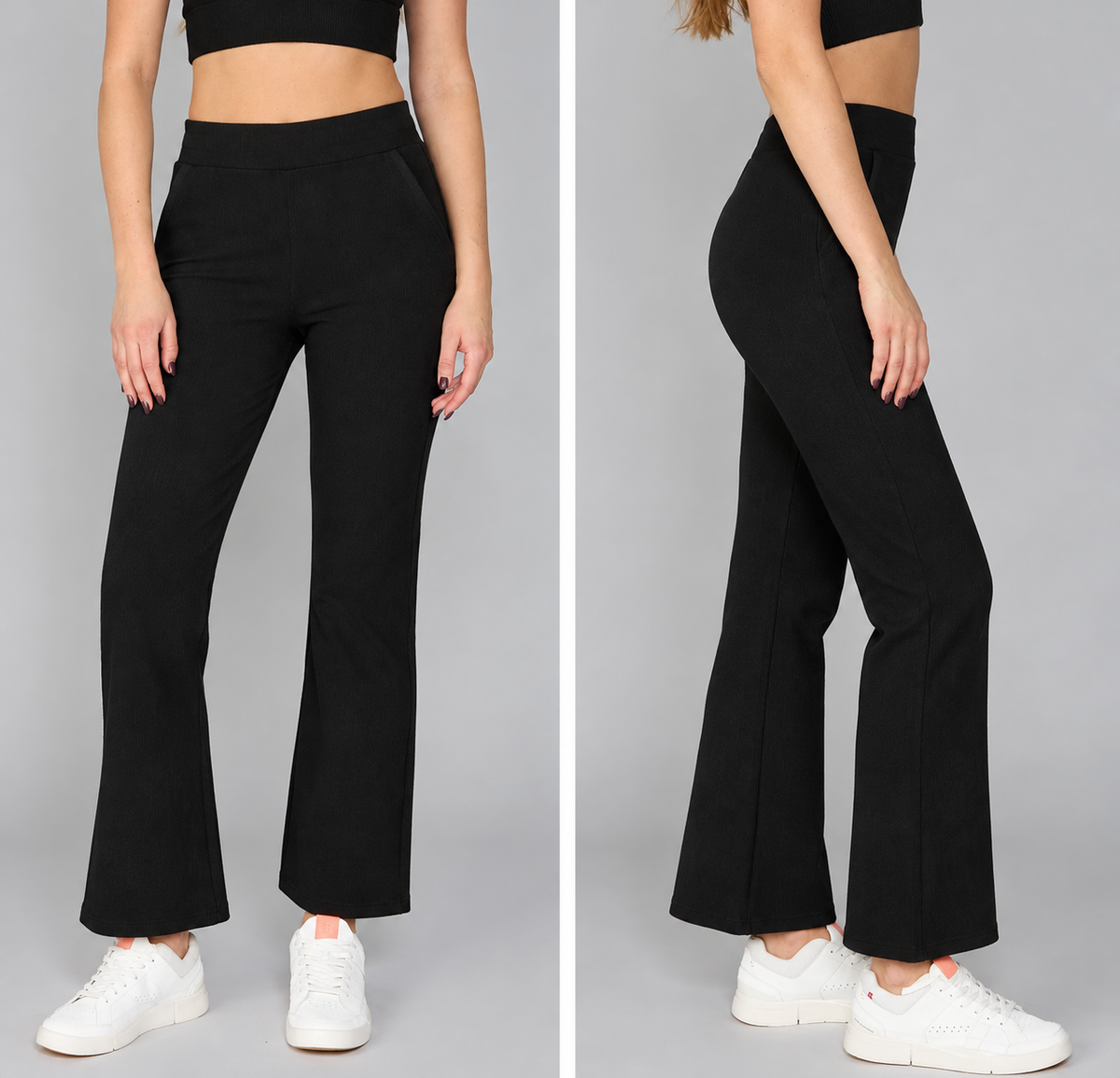Subtle Flare Ribbed Pants  Black