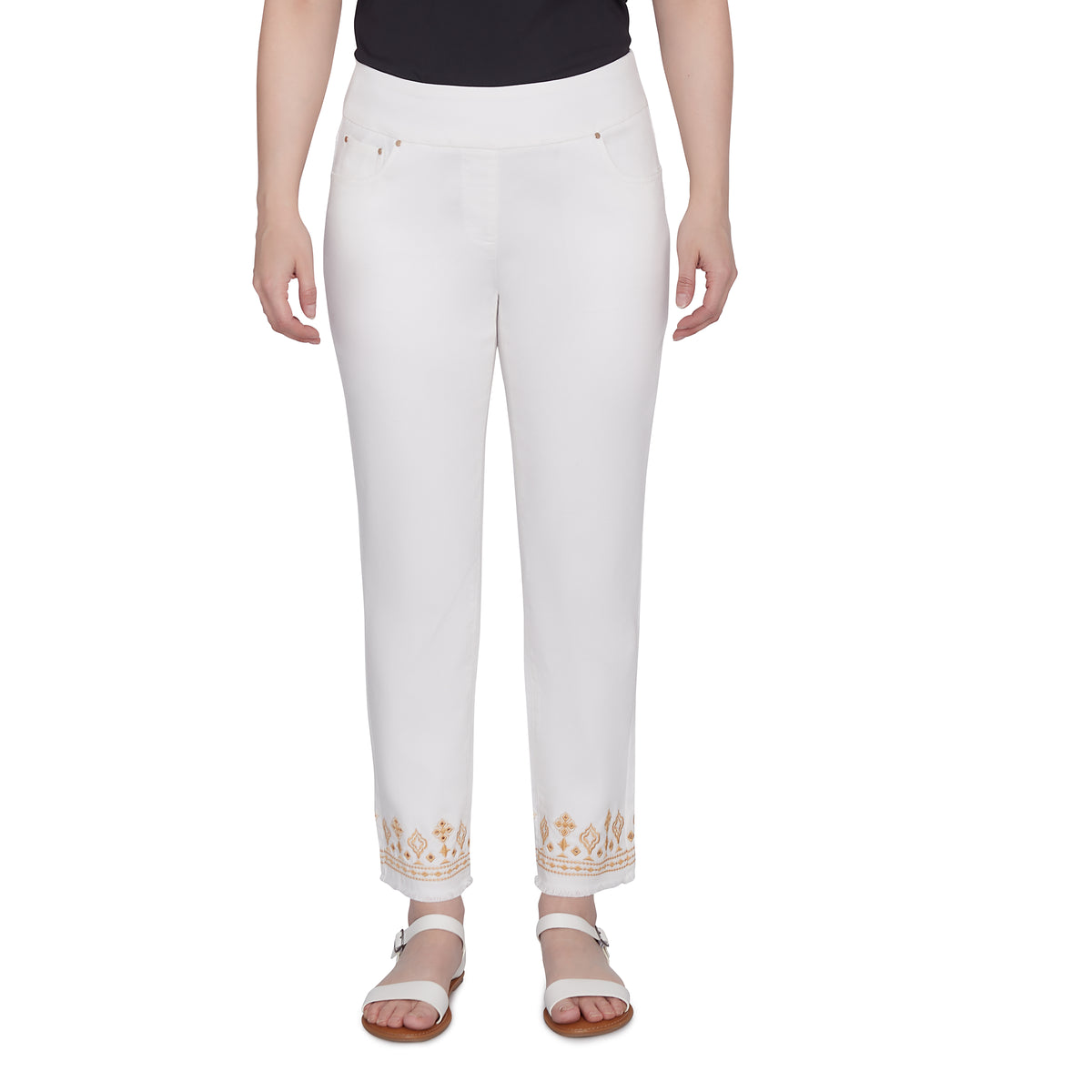 Pantalón tobillero alto bordado marfil - Ruby Rd