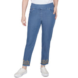 Pantalón Alto al Tobillo Azul Medio Emb - Ruby Rd