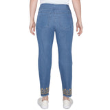 Pantalón Alto al Tobillo Azul Medio Emb - Ruby Rd