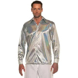 Camisa Disco Metalizada Años 70 - Plateada