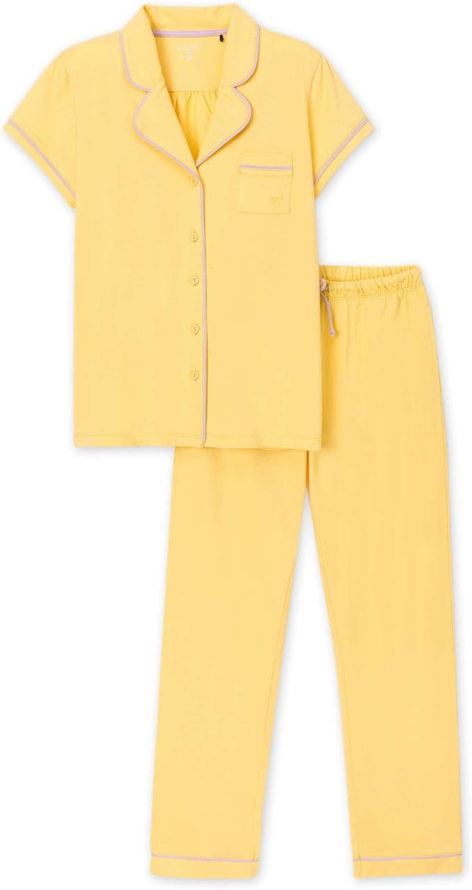 Conjunto de pijama de canalé con muesca, amarillo