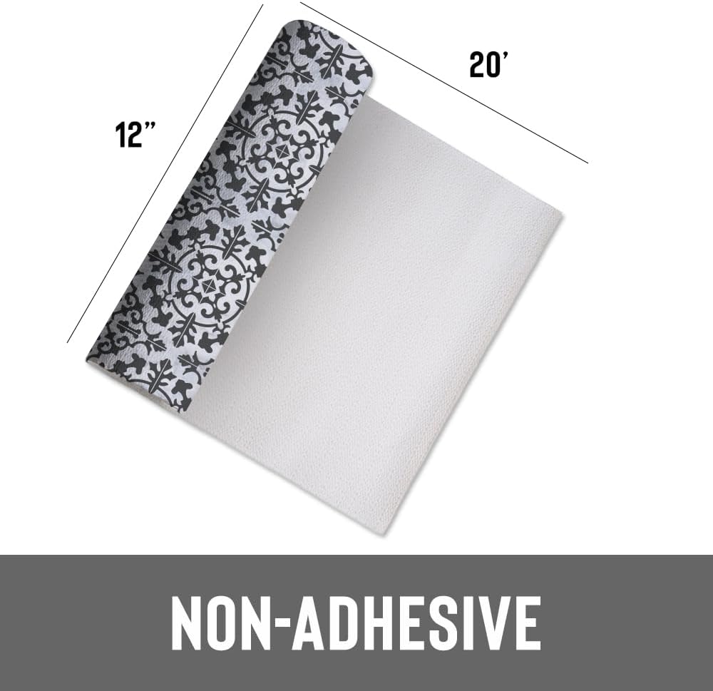 Grip Prints Non-Adhesive Shelf Liner, Carrara Tile Charcoal 12 in x 8ft