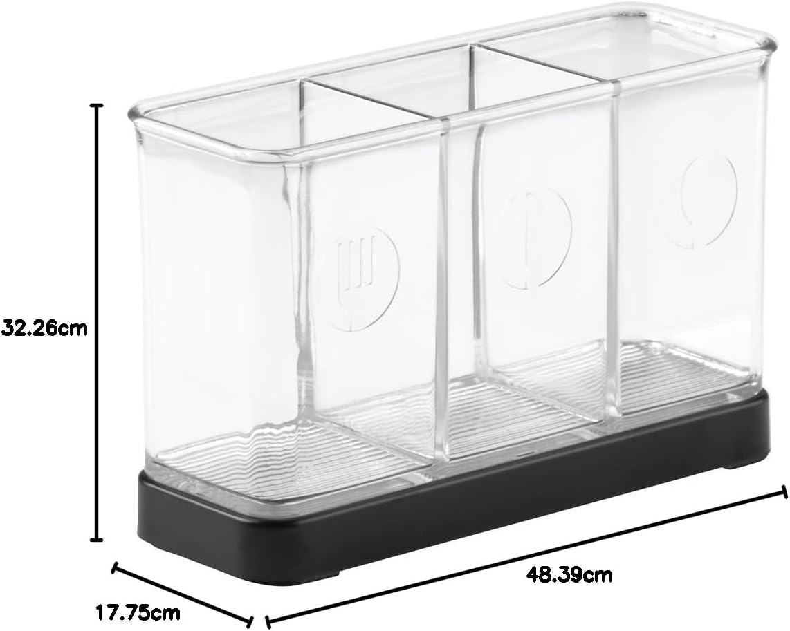 Organizador de cubiertos Forma 2, negro mate/transparente
