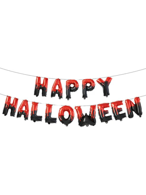 Guirnalda de globos de aluminio con letras "Feliz Halloween"