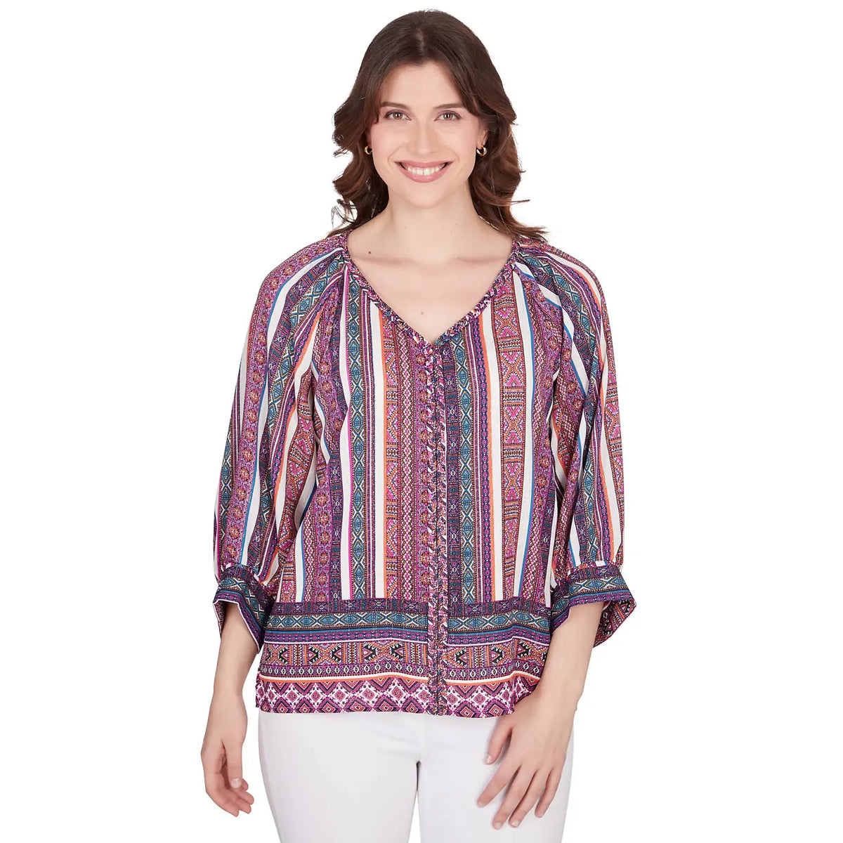 Blusa arrugada con estampado de rayas metálicas Dahlia Multi- Ruby Rd