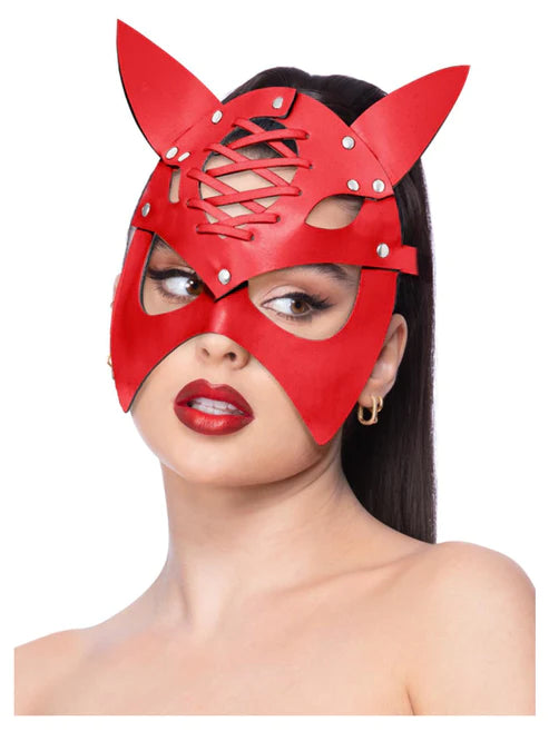 Máscara de Diablo de Cuero Sintético Rojo Fiebre