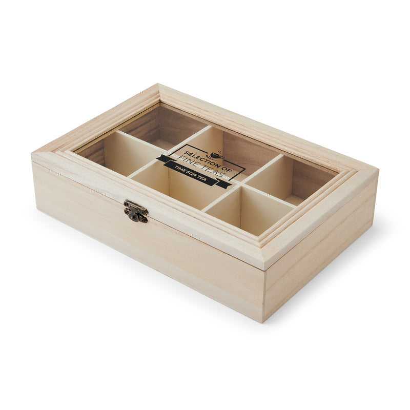 Caja de té de madera con ventana y tapa