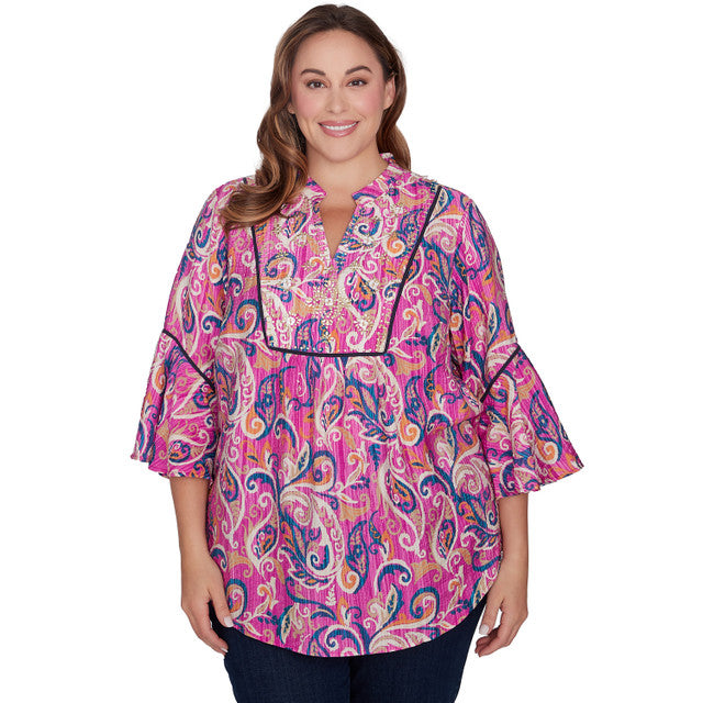 Blusa de Gasa Estampado Cachemir Talla Grande Dahlia Multi - Ruby Rd
