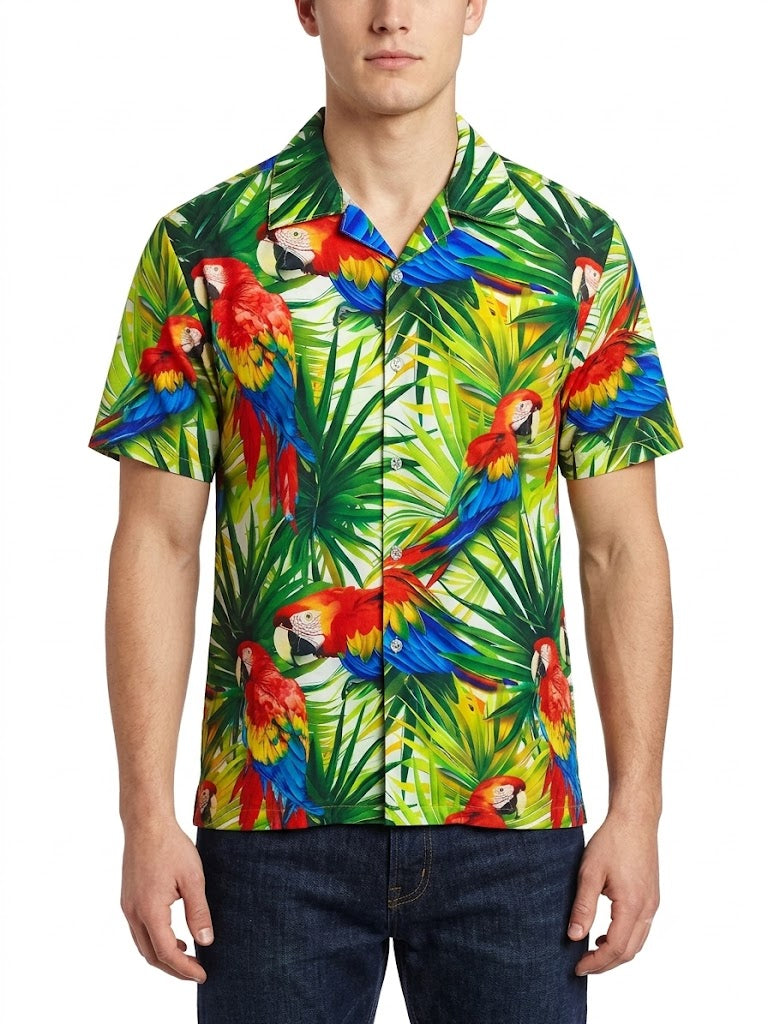 Camisas Hawaianas de Poliéster Estampado LOROS