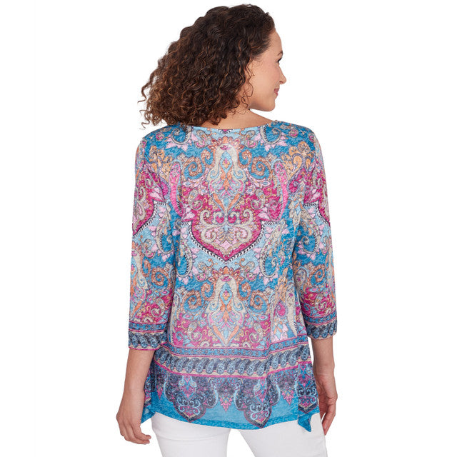 Top con Borde Bohemio Mediterráneo Azul - Ruby Rd