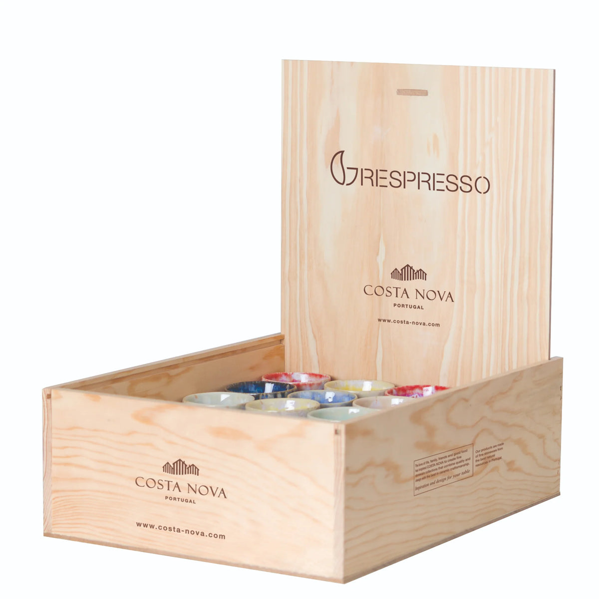 Juego de 40 tazas de espresso multicolor con caja expositora de madera Grespresso